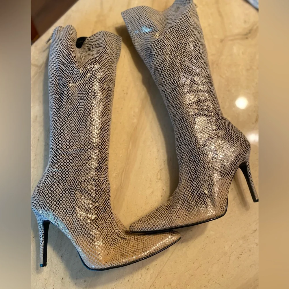 Leather Gold Snake Print Tall Boots + FREE BOOT STUFFERS - Picture 7 of 7